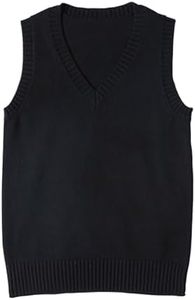 ZUEVI Women's Sweater Vest Classic V Neck Uniform Pullover Knitwear Tops Sleeveless Knitted Sweaters Vests, Black, X-Large