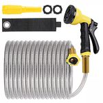 AMLEGEN Metal Water Garden Hose 75 ft - Heavy Duty Stainless Steel, 8 Function Sprayer& Adjustable Nozzle, Lightweight, Tangle Free & Kink Free, Flexible, Dog Proof