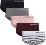 Reebok Womens Seamless Hipster Panties 5-Pack, Size Small, Grey/Pink/Black