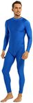 FEESHOW Mens Spandex Turtleneck Bodysuit Long Sleeve Full Body Jumpsuit Unitard Leotard Shapewear Blue L