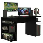 Madesa Large Modern Gaming Computer Desk 53 Inch with 5 Shelves Cable Management Student Study Wooden Table Home Office Gamer Desk for Kids and Adults - Black