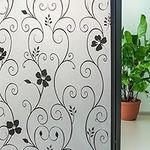 Wisomhome Frosted Window Privacy Film - Static Cling UV Blocking, Removable Opaque Window Stickers for Home Office, Non-Adhesive Vinyl Window Coverings(Black Iron Art, 17.5" X 78.7" (44.5 X 200cm))