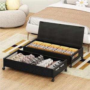 Fokyfok 2 pack Under the Bed Storage Containers,36" Underbed Storage with Wheels,Under Bed Shoe Storage,Under Bed Rolling Storage,Large Under Bed Storage,Underbed Drawers,Underbed Storage with Lid