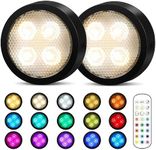 Onumii Under Cabinet Kitchen Lights Battery Powered LED Under Cupboard Lights, Stick on Wardrobe Lights Wireless Under Counter Lights, RGB Coloured Puck Lights with Remote Control, 2 Pack - Black