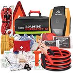 EVERLIT Roadside Emergency Kit, Car Emergency Kit Assistance Multipurpose Car Kit with Digital Air Compressor,12FT Jumper Cable, Tow Strap, Hand Cranked Flashlight, 108 Pieces First Aid Supplies