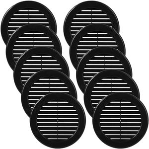 Vent Systems 4'' Inch Black Soffit Vent Cover - Pack of 10 - Round Air Vent Louver - Grille Cover - Built-in Insect Screen - HVAC Vents for Bathroom, Home Office, Kitchen