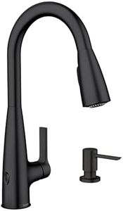 Moen Haelyn Matte Black Touchless Single-Handle Pull-Down Sprayer Kitchen Faucet with Soap Dispenser, Features Power Clean for a Faster Wash, 87627EWBL
