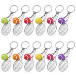 MengH-SHOP Sports Keychain Tennis Ball Keyring Mini Metal Tennis Racket Keyring Creative Tennis Ball Split Keychain Gift for Tennis Lovers 12 Pieces (6 Color Balls)