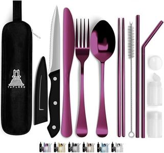Taplord Portable Travel Silverware Set With Case, Includes 10 Pcs of Travel Utensils With Case, Stainless Steel Flatware Set For Camping, Lightweight (Purple)