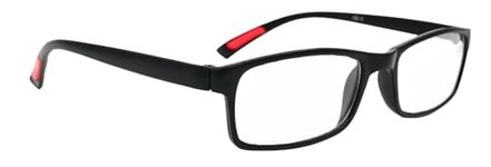 RG9/7 Ultra-Lite Bendable TR90 Material Reading Glasses with 8 Lens Variations - Can Mix n Match in 4 Colour Designs (Black with Red Tip, 1.0)