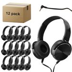 ZHENWAY Classroom Headphones Bulk,Student Comfortable Swivel Earphones for Library, School, Airplane, HQ Stereo Sound Headphones for Online Learning and Travel(009 Black Headphones) (12 Pack Black)