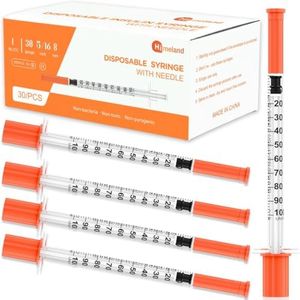 Himeland 1ml/cc Disposable Syringe with 30Ga 5/16" (8mm) Needle | 30 Pack Individually Wrapped | Lab Supplies (U-1-30G-8)
