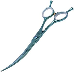Fenice Totem Dog Grooming Scissors: Blueish Green 7 inch Professional Pet Curved Shears Made Of Japanese 440C Advanced Stainless Steel for Dogs Cats and Other Pets