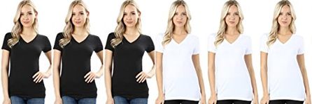 Zenana Outfitters Womens 6 Pack Zenana Women's Basic V-Neck T-Shirts 6 Pack-black,black,black,white,white,white Medium