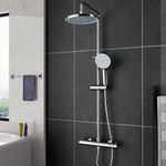 MORADO Thermostatic Shower Mixer Set，Thermostatic Shower System，Adjustable Height Shower Mixer Bar Set for Bathroom,Multifunctional Handheld Shower Unit, Thermostatic Shower Set, Chrome,Round Shape