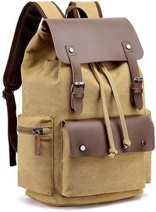 Fsiomo Vintage Canvas Backpack for Men & Women,Denim Rucksack for Travelers, Laptop School Bag (Khaki)