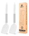 Pack of 2 Silicone Solid Turner,Non Stick Slotted Kitchen Spatulas,High Heat Resistant BPA Free Cooking Utensils,Ideal Cookware for Fish,Eggs,Pancakes (White)