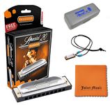 Hohner Special 20 Harmonica, 10 Holes Major C Bundle with Hard Case, Mini Harmonica Necklace and Juliet Music Polishing Cloth (C Bundle)