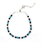 NEMICHAND JEWELS Pure 925 Sterling Silver Nazariya Blue Black Crystal Slider Adjustable Nazariya Bracelet for Women and Girls