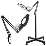 Magniyfing Floor Lamp with 4 Wheel Rolling Base for Estheticians- KIRKAS 2,200 Lumens Super LED Magnifier Lighted Glass Lens, Adjustable Stand & Swivel Arm Floor Lamp for Reading, Crafts, Tasks- Black