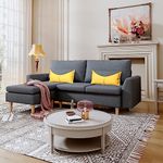 Furniture Modern Linen Fabric L-Shaped Small Space Sectional Sofa with Stool, Reversible Chaise, in Grey