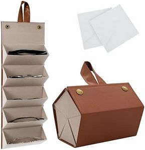 CIOUYAOS Sunglasses Organizer 5 Slots and 2PCS Eyeglass Cloth, Foldable Travel Glasses Case, Multiple Pairs Eyeglass Holder (Coffee)