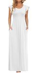 AUSELILY Women's Maxi Dress Casual Round Neck Short Sleeve Ladies Long Dress with Pockets Evening Dresses for Women Plain White, S