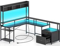 Rolanstar L Shaped Computer Desk with File Drawer,99.2" Gaming Desk with Led Lights & Power Outlets,Home Office Desk with Monitor Stand,Hutch & Storage Shelf,Black