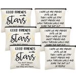 6 Pieces Good Friends Makeup Cosmetic Bags Weekend Trip Gifts Birthday Gifts for Women Portable Makeup Bags Weekend Gifts for Women Travel Retirement Anniversary Present, Beige, Delicate Style