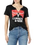 Cowboys & Beer Shirt for Women Country Music Tshirt Vintage Western Steer Skull Graphic Tees Cowboy Rodeo Blouse Top, Black, M