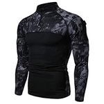 Men's 1/4 Zip Tactical Long Sleeve Shirt Military Style Combat Shirt with Pockets Airsoft Top Outdoor Clothing for Hunting Camping Hiking Black Camo Python