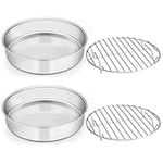 8-inch Cake Pan with Rack Set, E-far Stainless Steel Round Cake Pans and Baking Cooling Racks, Non Toxic & Healthy, Mirror Polished & Dishwasher Safe - 4 Pieces (2 Pans + 2 Racks)