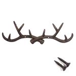 KiaoTime l Vintage Rustic Cast Iron Deer Antlers Wall Hat Hook Coat Rack Bathroom Towels Hanger Jewellry Display Rack Rustic Cabin Hook(Rusty Brown)