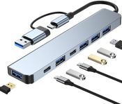 USB C Hub, Aluminum 7 in 1 USB Extender, USB Splitter with 1 x USB 3.0, 4 x USB 2.0 and 2 x USB C Ports for MacBook Pro Air and Other PC/Laptop/Tablet Devices