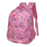 BEAUTY GIRLS Free Size 1531 Floral Series Premium 30 L With 3 Compartment Designer Stylish Waterproof Standard Backpack School Bag With Organizer (Pink)