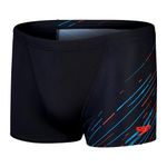 Speedo Men's Hyperboom V-Cut Aquashort | Quick Drying | Training | Fitness | Chlorine Resistant, Black/Picton Blue/Siren Red, 32