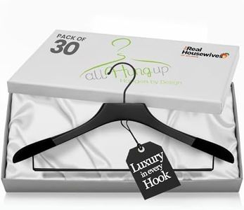 All Hung Up Hangers - Wooden Suit Hangers for Men, Wide Shoulder Design for Men’s Suits, Coats & Jackets, Heavy Duty Garment Organizer with Pant Bar, Black with Black Velvet, 30 pcs