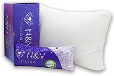 N&V Premium Queen Size Pillow for Sleeping - Shredded Memory Foam Fill, Washable Cover from Bamboo Derived Rayon - for Side, Back, Stomach Sleepers - CertiPUR-US Certified