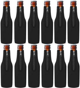 Wegitcs Beer Bottle Cooler Sleeves, Standard Zip-up Extra Thick Neoprene Insulated Sleeve-Keep Beer Cold and Hands Warm, Non-slip 12 OZ Longneck Bottle Holder with Bottle Opener (Black, 12 Pack)