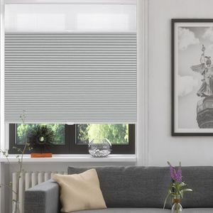 ZSHINE Manual Cordless Day and Night Cellular Shades Full Blackout Fabric Window Shades for Home, Office, Hotel, Club, Restaurant Custom Made Size (Grey White)