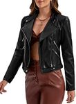 MakeMeChic Women's Casual Faux Leather Cropped Jacket Zip Up Long Sleeve Moto Biker Coat Black C L