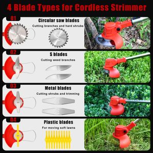 Xbzzgmg Cordless Grass Trimmer – Adjustable Brush Cutter, 2 Batteries, 4 Blades