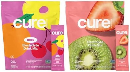 Cure Hydration Family Bundle | Plant-Based Electrolyte Drink Mix | No Added Sugar | Coconut Water | FSA-HSA | Non-GMO | Vegan & Gluten-Free | 14-Pack Each: Fruit Punch (Kids) & Strawberry Kiwi