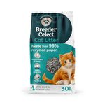 Breeder Celect All-Natural Cat Litter (30L) – 99% Recycled Paper, Highly Absorbent Kitten Cat Litter/Bedding, Excellent Odour Control, Non-Clumping, Biodegradable & Compostable