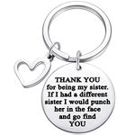 Ralukiia Sisters Gift from Sister Brother, Thanks for Being My Sister Keychain, Big Little Sister Jewelry Christmas Birthday Mothers Day Gifts, Silver, 1