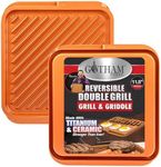 Gotham Steel Reversible Grill Pan and Griddle Pan for Stove Top with 3x Coated Surface Perfect for Eggs Pancakes Steaks and More, Stove Top Griddle for Gas Grill, Oven Safe, PFOA Free - 11.5 Inch