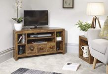 Home Source Particle Board Sturdy Walnut Effect 3 Drawer 3 Shelf Corner TV Stand Unit