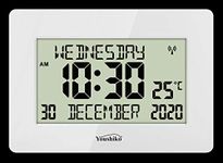 Youshiko Radio Controlled Silent Large LCD Wall Clock (Offical UK Version) Auto Set Up with Day Date Month Helpful for DEMENTIA & ALZHEIMER SUFFERERS