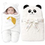 OYO BABY Newborn Baby Combo Pack | Hooded Sleeping Bag Wrapper & Baby Bath Towel | Premium Soft Flannel | Gentle on Baby Skin | Quick Dry & Absorbent | 0–12 Months | Panda & Unicorn White