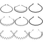 Hair Hoop,9 Pieces 7 Styles Metal Head Hoop Black Wave-shaped Hair Band for Sport Unisex Headband With Rubber Sleeve Iron Spring Hair Accessories for Girls Women and Men